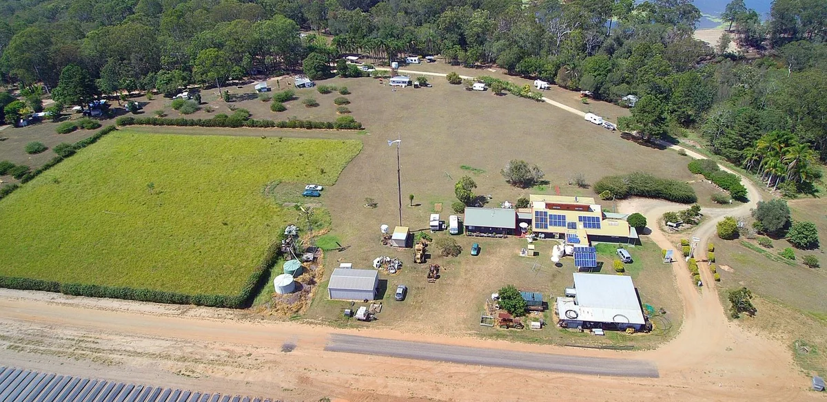 Aerial view of the camping grounds and central facilities